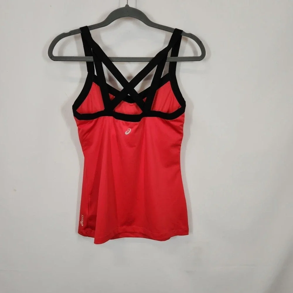 Asics Red and Black Criss Cross Strappy Athletic Tank Top Activewear - Medium - Picture 3 of 6